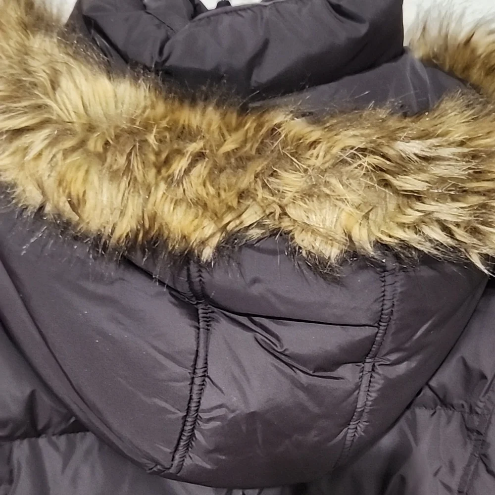 Michael Kors Jacket Womens Size XL Quilted Puffer Faux Fur Hood Black Brown